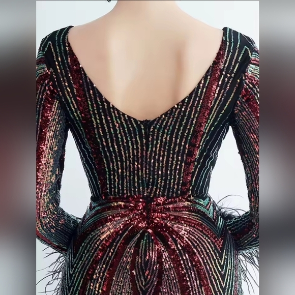 Red and Black Long Sleeve Scoop Neck Wedding Gown - Picture 8 of 12